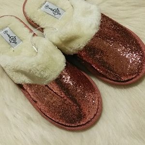 Rose Gold Glitter Fluffy Slippers